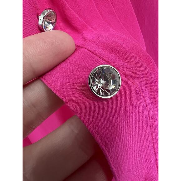 Linea By Louis Dell’olio Fuchsia Silk Tuxedo Tunic Length Jewels Button Small - Picture 5 of 5